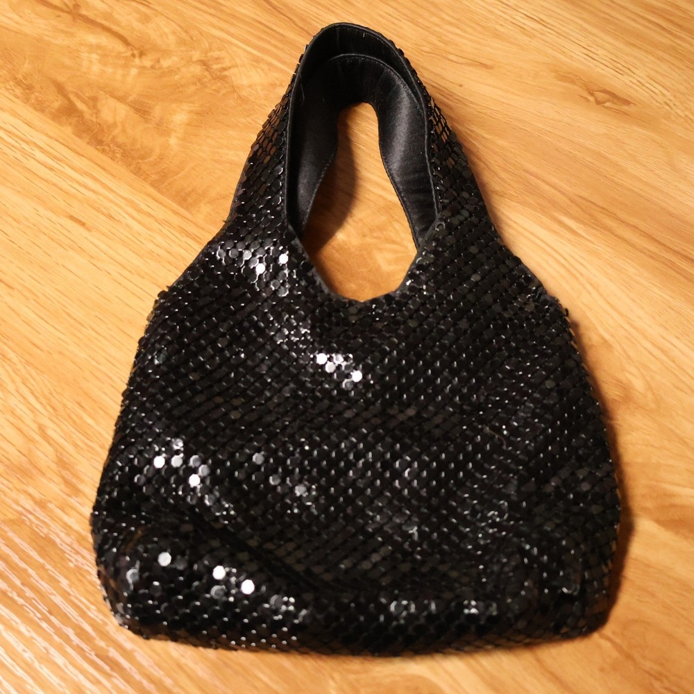 Connie Chainmail Metal Mesh Hobo Bag Vintage Y2K Womens Black Glam Evening Disco